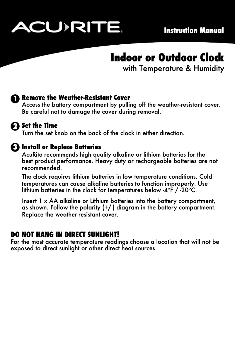 Page 1 de la notice Manuel utilisateur AcuRite 02418A1SB