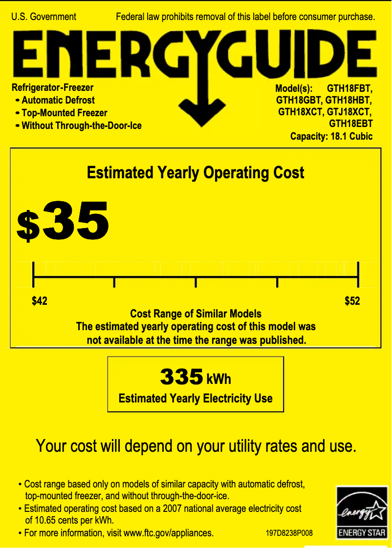 Page 1 of the manual Energy Label GE GTJ18XCTSA