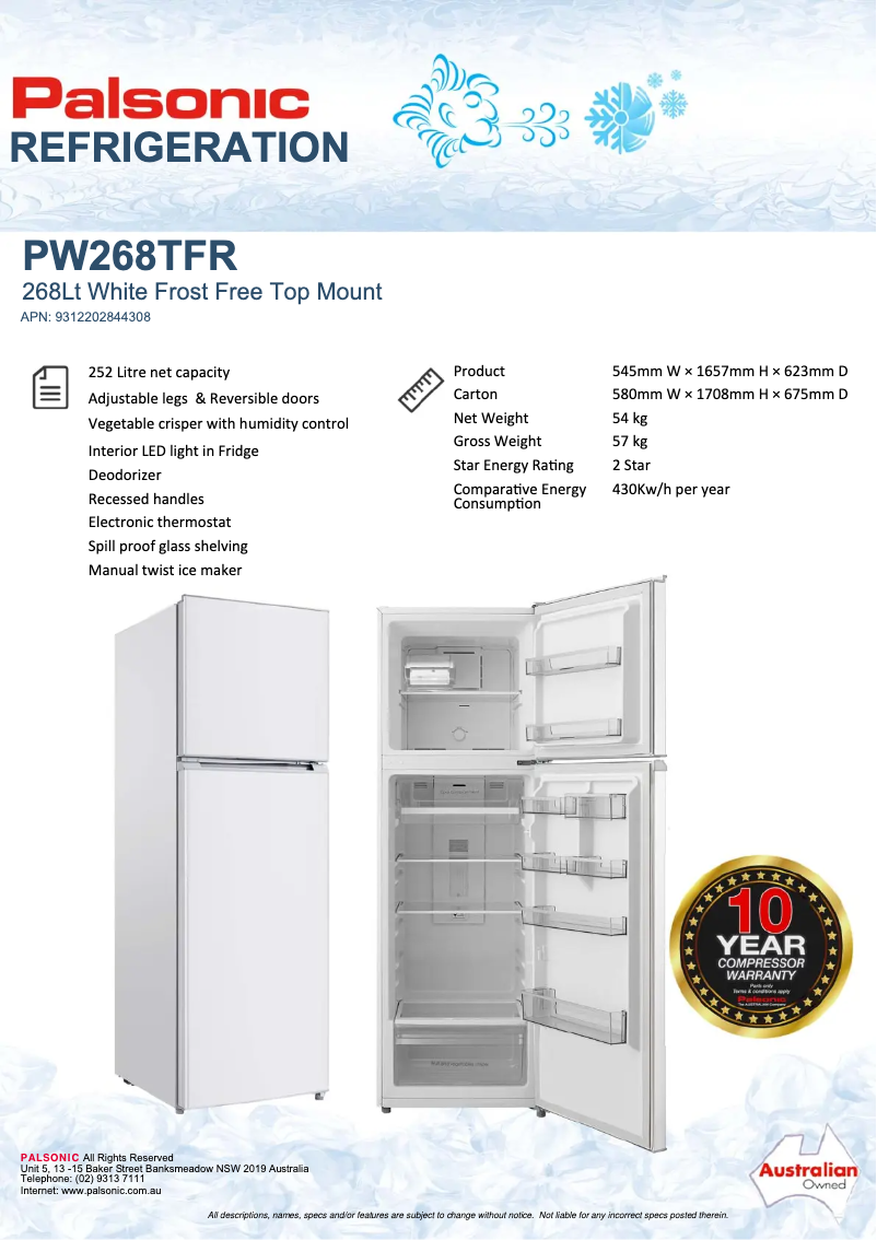 Page 1 of the manual User Manual Palsonic PW268TFR