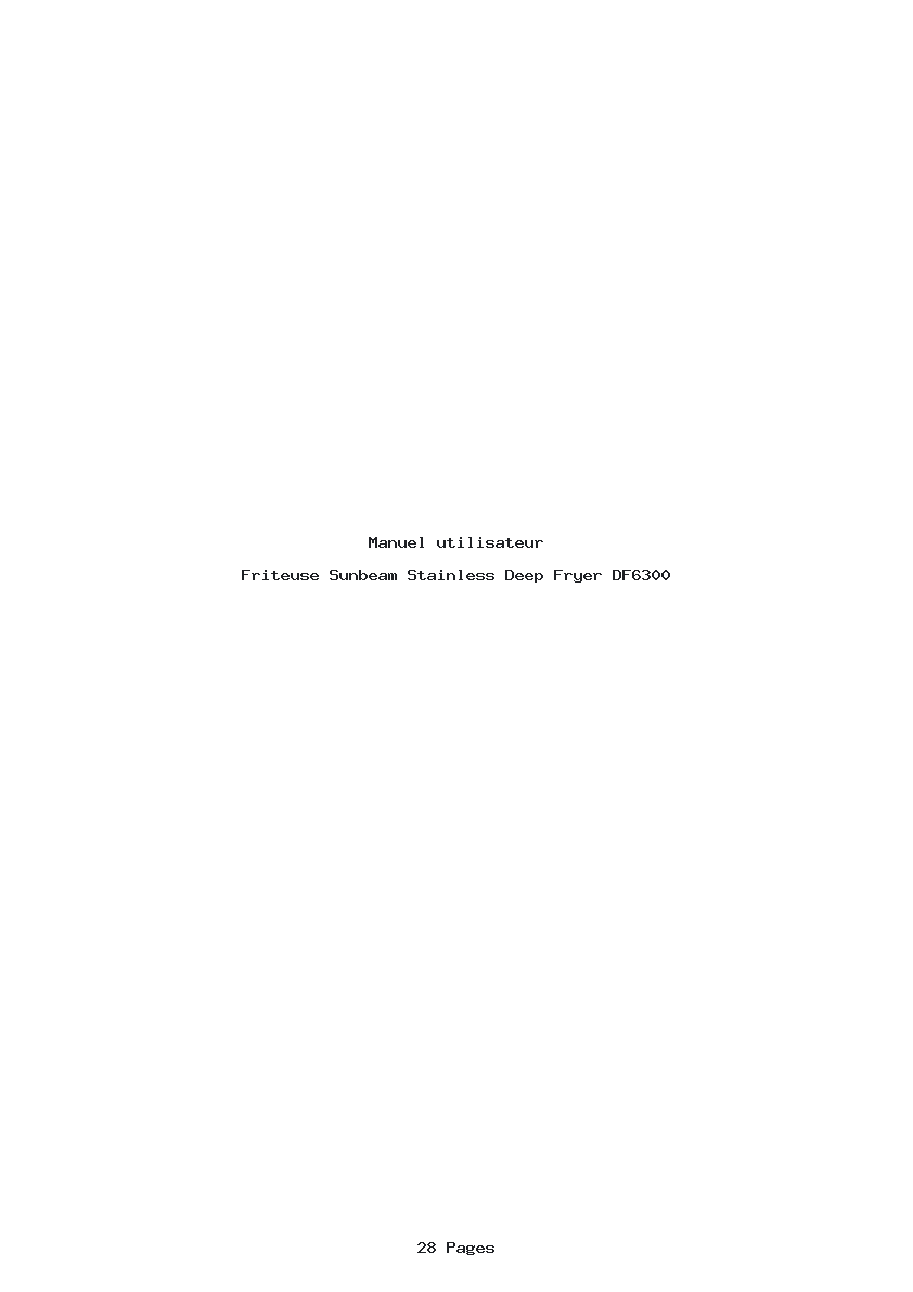 Page 1 de la notice Manuel utilisateur Sunbeam Stainless Deep Fryer DF6300