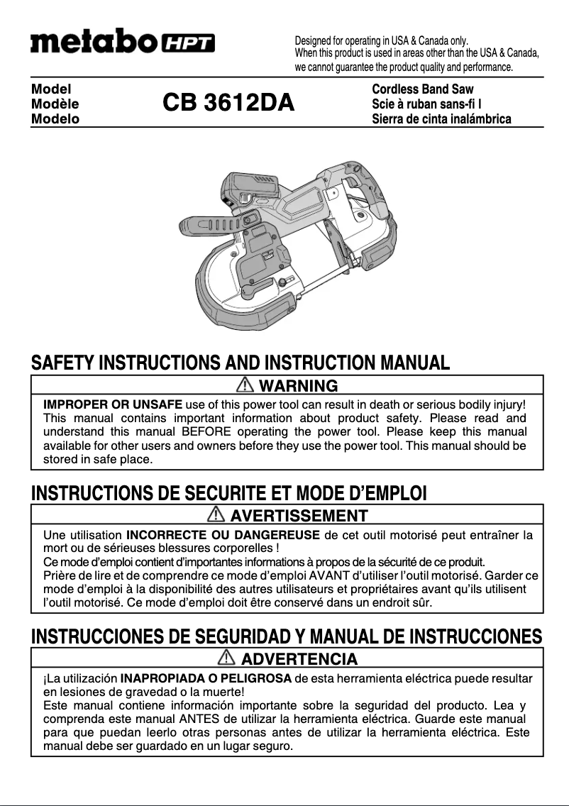 Page 1 de la notice Manuel utilisateur HiKOKI CB3612DA