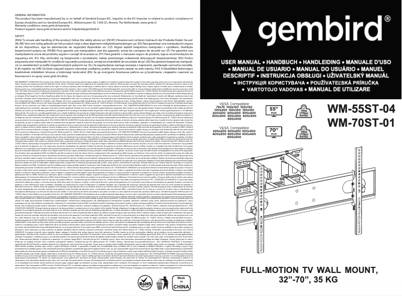 Page 1 de la notice Manuel utilisateur Gembird WM-70ST-01