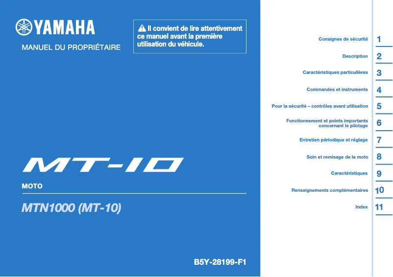 Page 1 de la notice Manuel utilisateur Yamaha MT10 (2024)