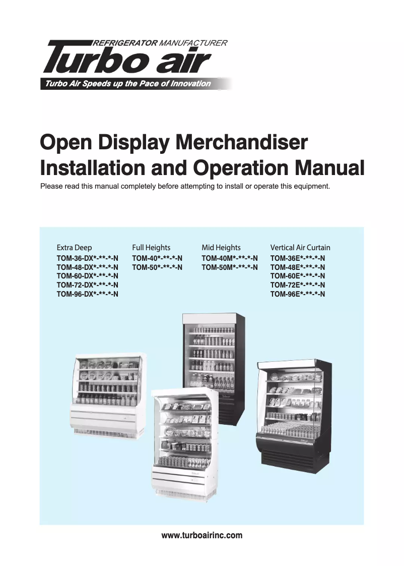 Página 1 del manual Guía de instalación Turbo air TOM-36-DX