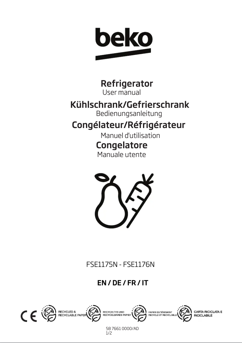 Page 1 de la notice Manuel utilisateur Beko FSE1175N