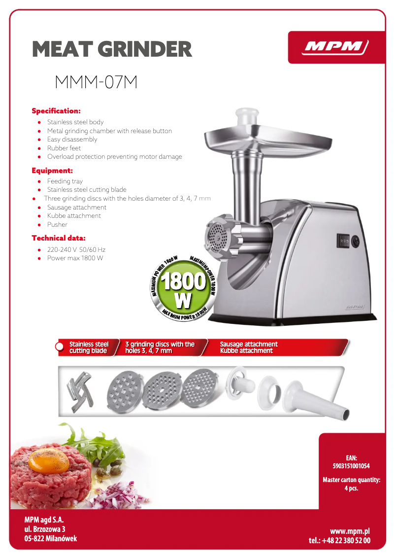 Page 1 de la notice Fiche technique MPM MMM-07M