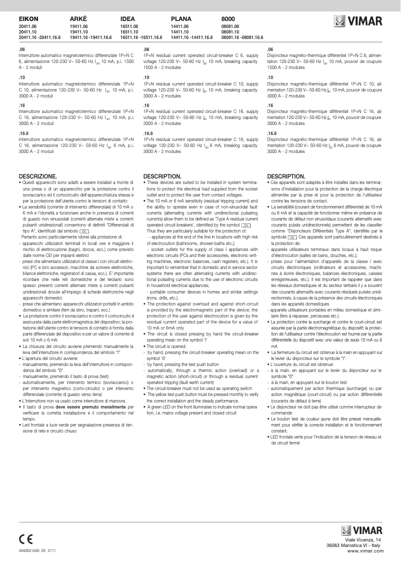 Página 1 del manual Manual de usuario Vimar 20411.10.B