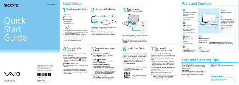 Page 1 de la notice Guide d'installation Sony Vaio Fit 13 SVF13N25CDB