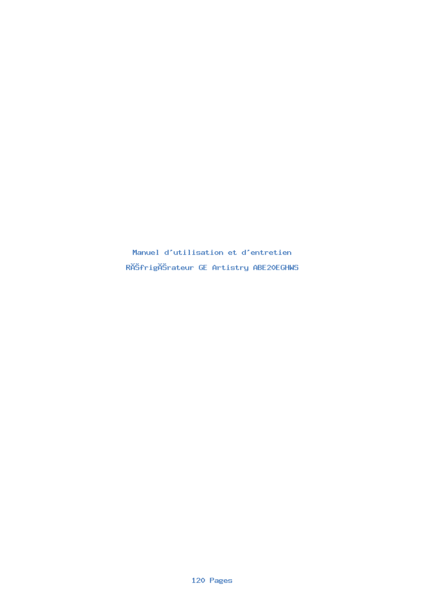 Page 1 de la notice Manuel d'utilisation et d'entretien GE Artistry ABE20EGHWS