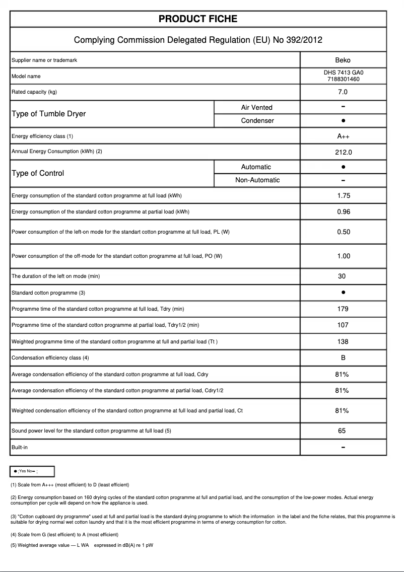 Page 1 de la notice Brochure Beko DHS 7413 GA0