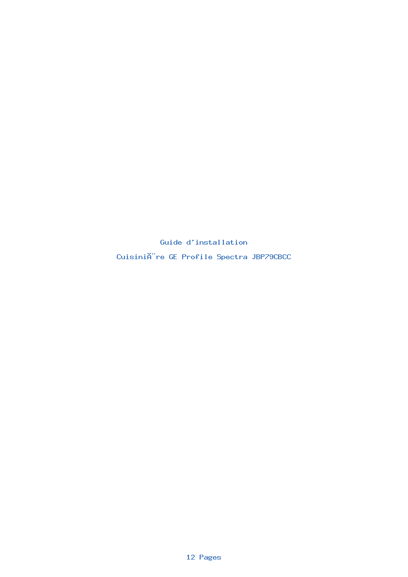 Page 1 de la notice Guide d'installation GE Profile Spectra JBP79CBCC