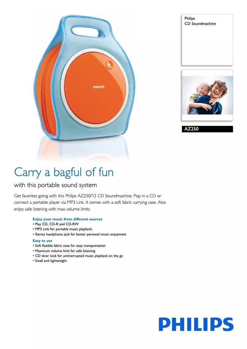 Page 1 de la notice Fiche technique Philips AZ250