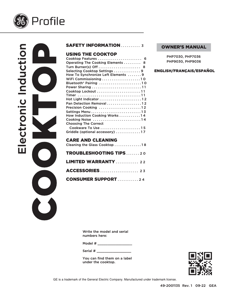 Página 1 del manual Manual de usuario GE Profile PHP7036DTBB