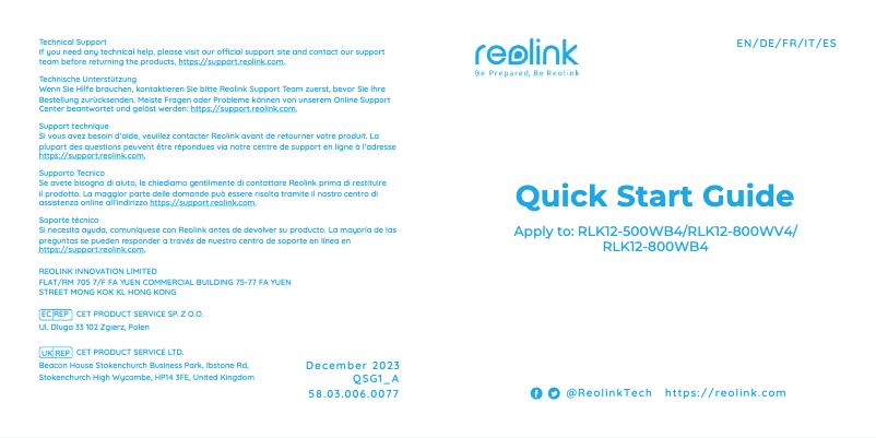 Page 1 of the manual User Manual Reolink RLK12-500WB4