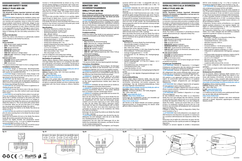 Page 1 de la notice Manuel utilisateur Shelly Plus Add-on