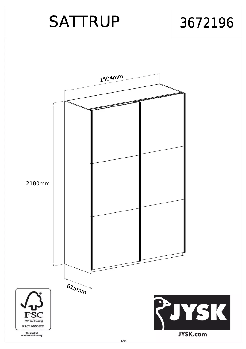 Page 1 de la notice Manuel utilisateur JYSK Sattrup (150x218x62)