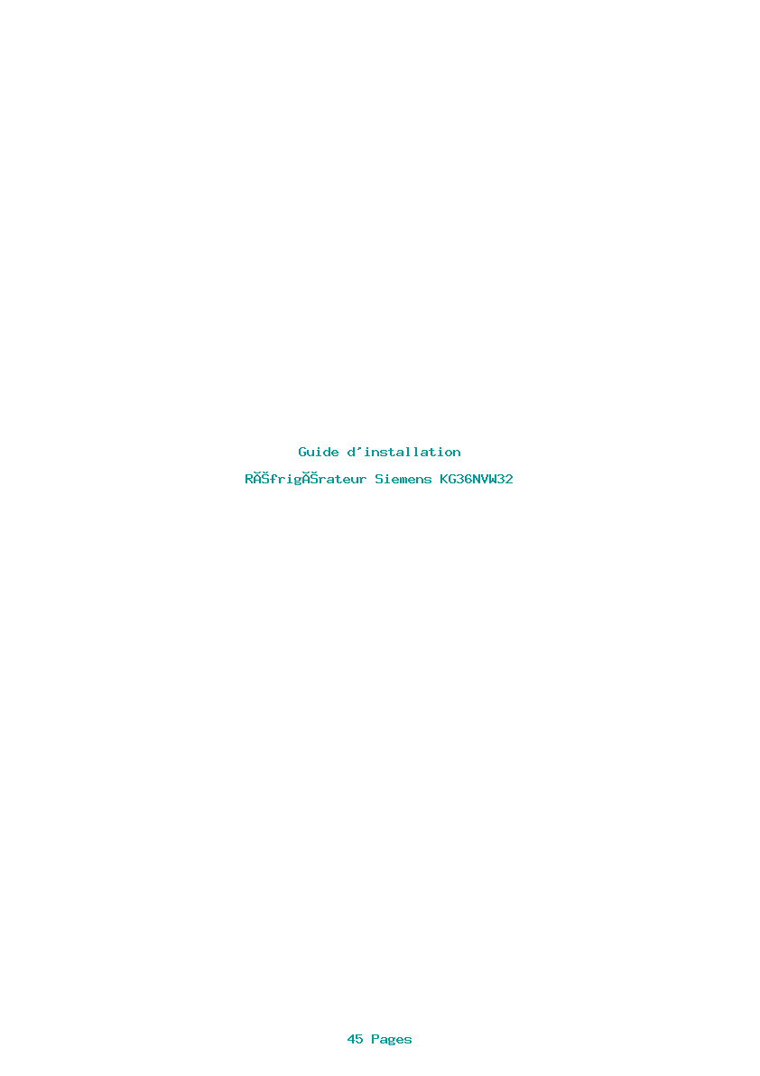 Page 1 de la notice Guide d'installation Siemens KG36NVW32