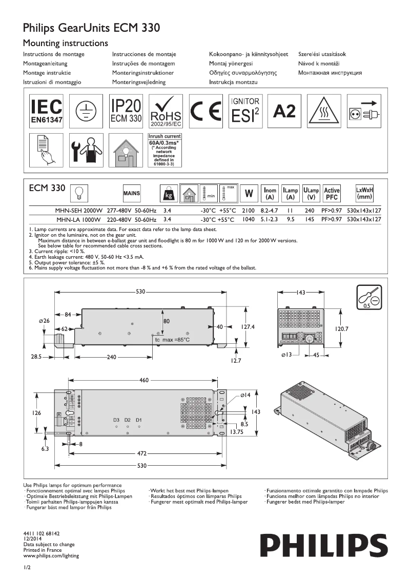Page 1 de la notice Manuel utilisateur Philips GearUnits ECM 330