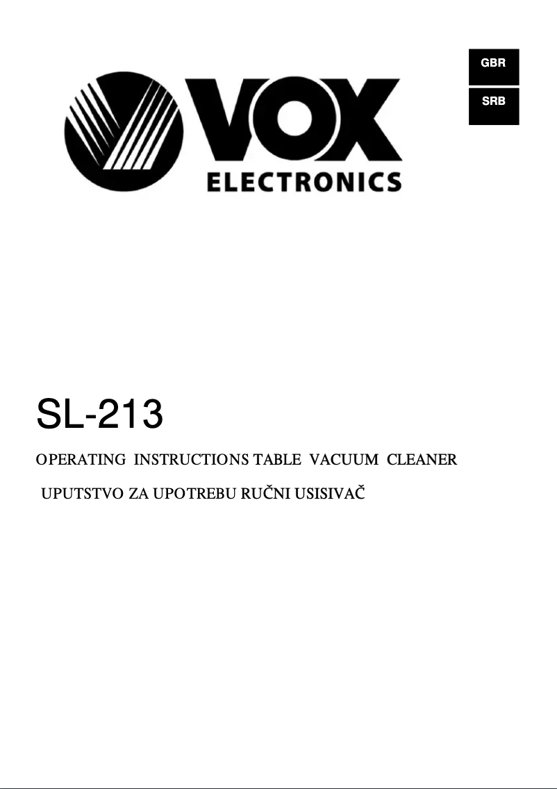 Page 1 of the manual User Manual VOX SL213