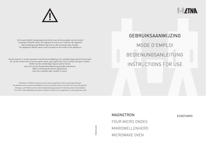 Page 1 de la notice Manuel utilisateur Etna ECM274RVS