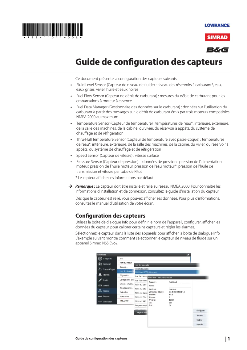 Page 1 de la notice Manuel utilisateur Simrad Sensor