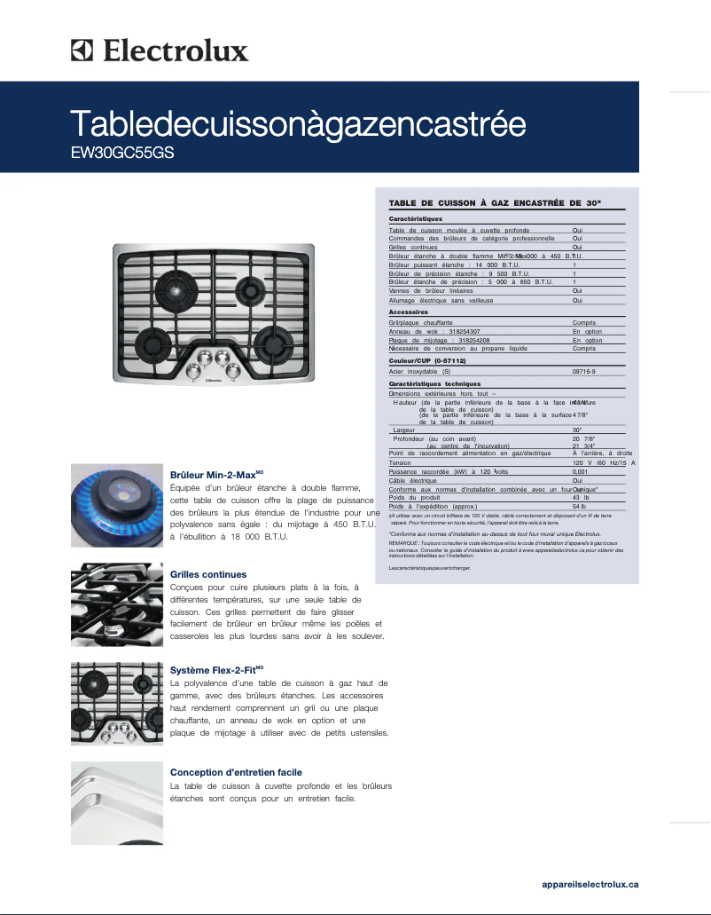 Página 1 del manual Ficha técnica Electrolux EW30GC55GW