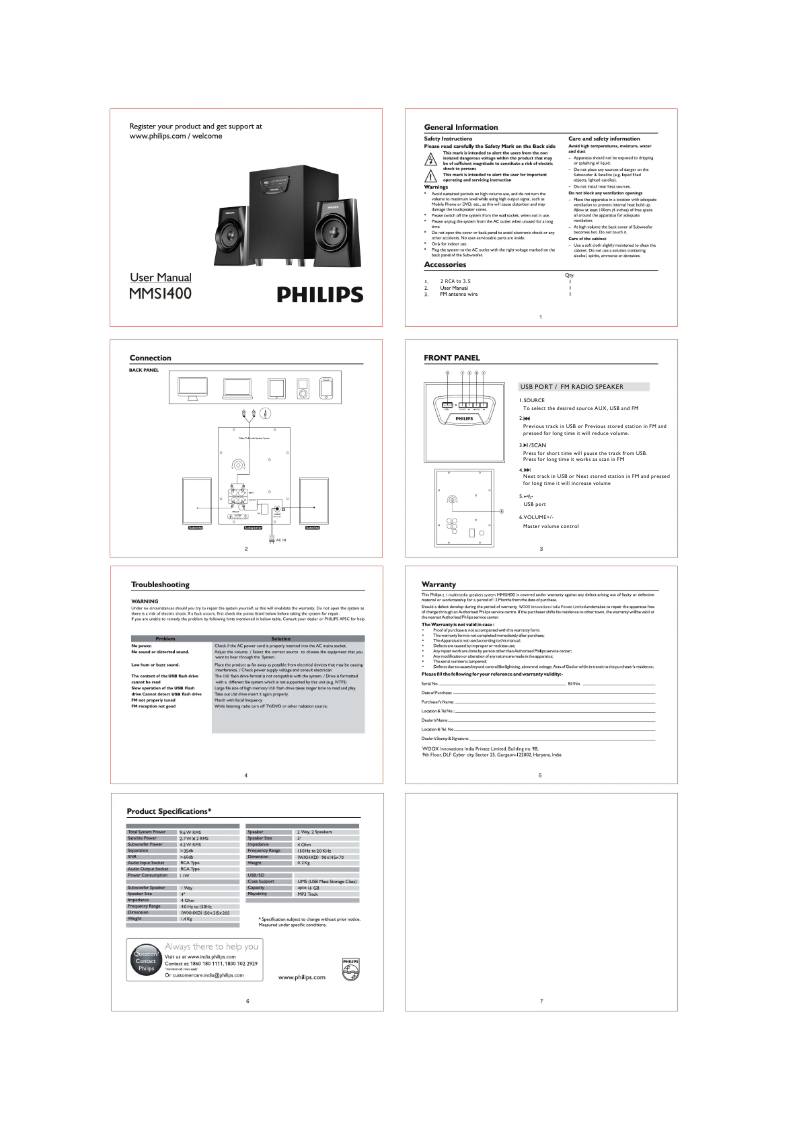 Page 1 de la notice Manuel utilisateur Philips MMS1400