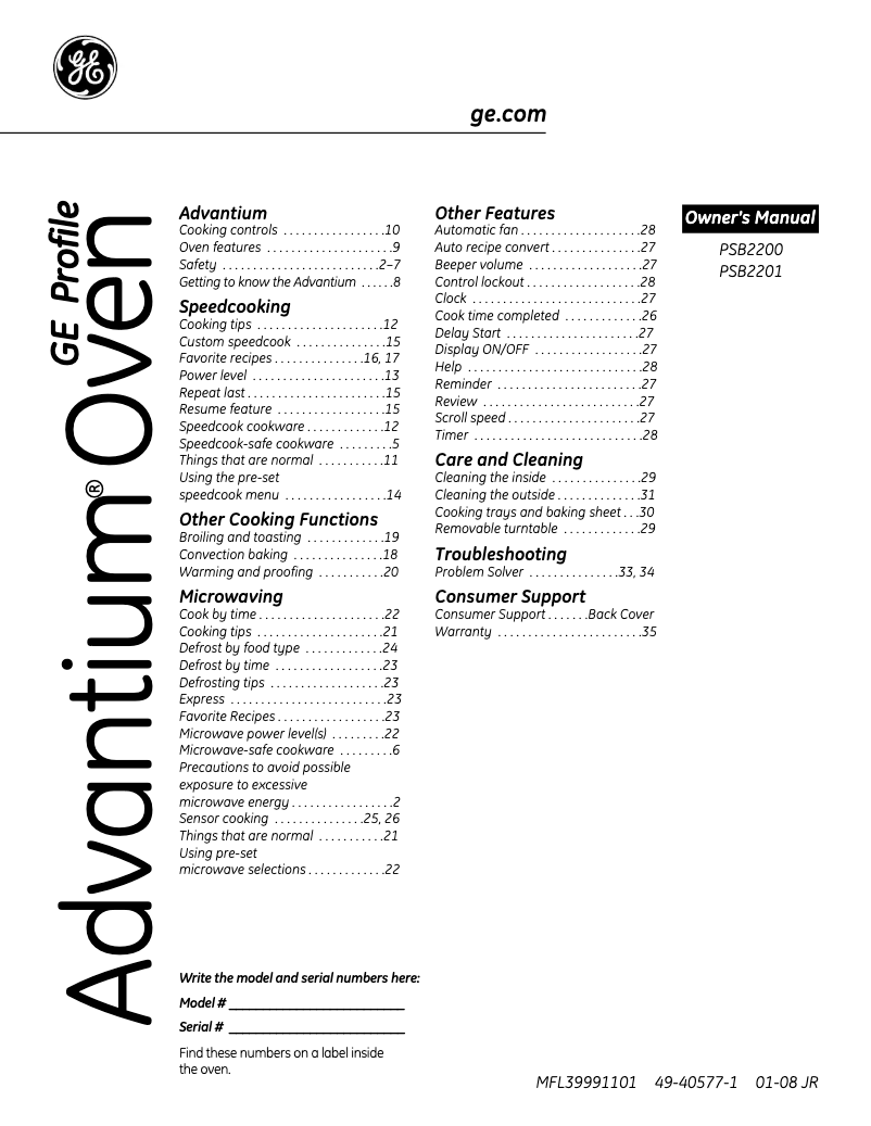 Page 1 of the manual User Manual GE PSB2200NBB