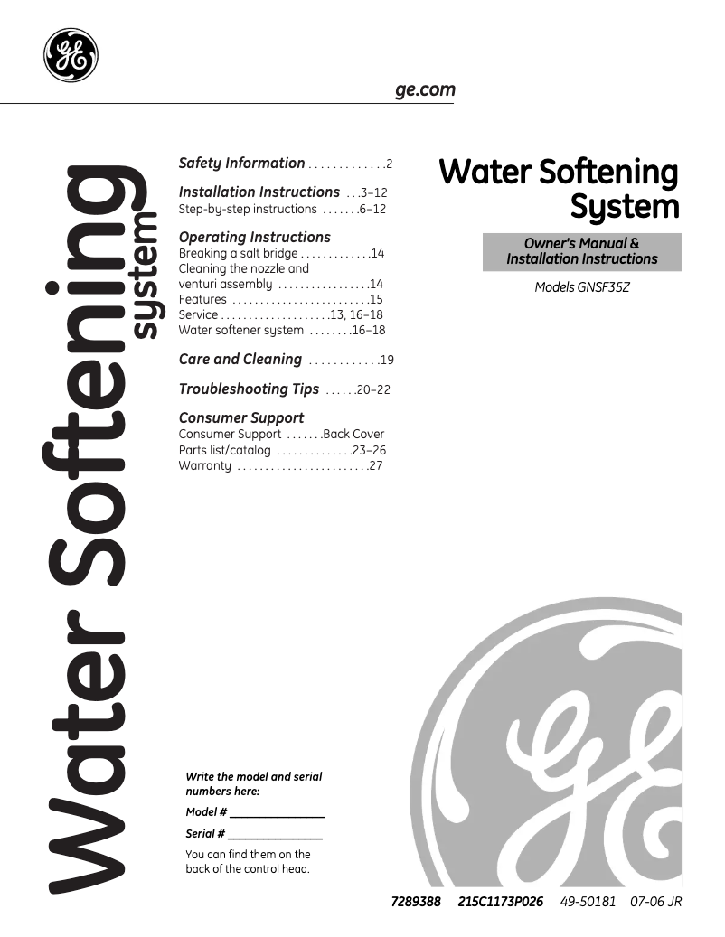 Página 1 del manual Manual de uso y mantenimiento GE GNSF35Z