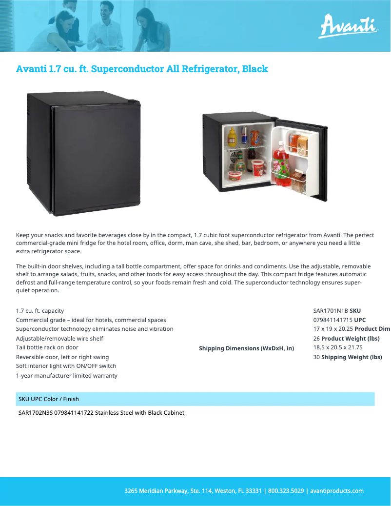 Page 1 de la notice Fiche technique Avanti SAR1702N3S