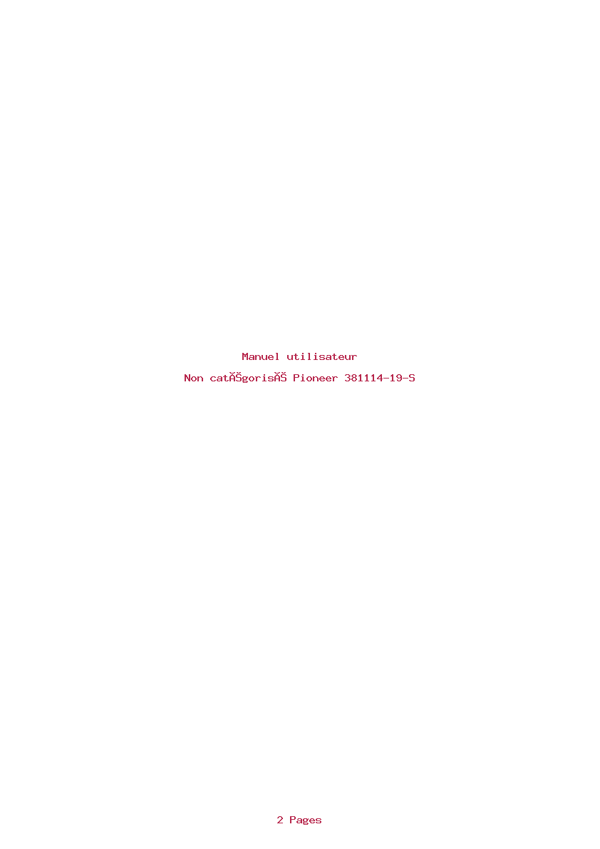 Page 1 de la notice Manuel utilisateur Pioneer 381114-19-S