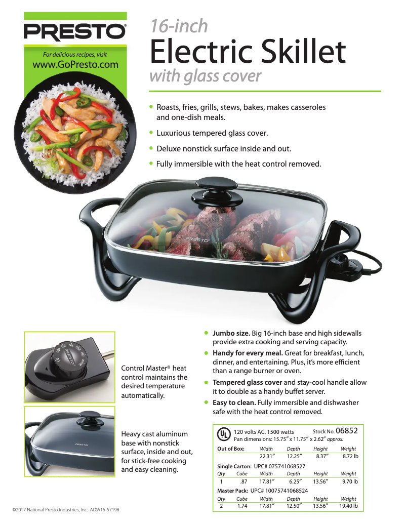 Page 1 of the manual Technical Sheet Presto 06852