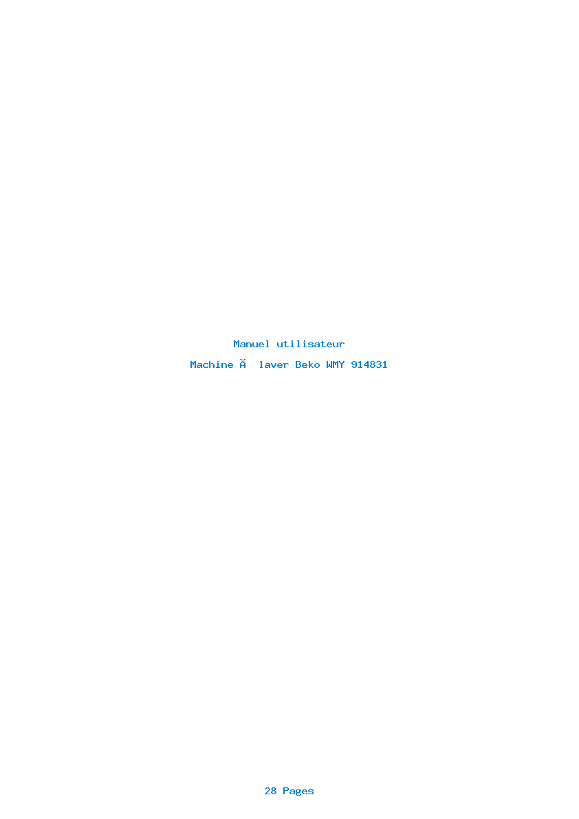 Page 1 de la notice Manuel utilisateur Beko WMY 914831