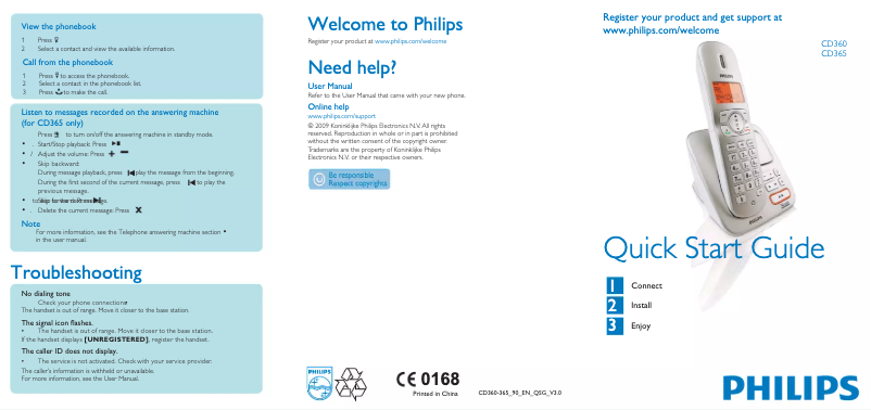 Page 1 of the manual Quick Start Guide Philips CD360