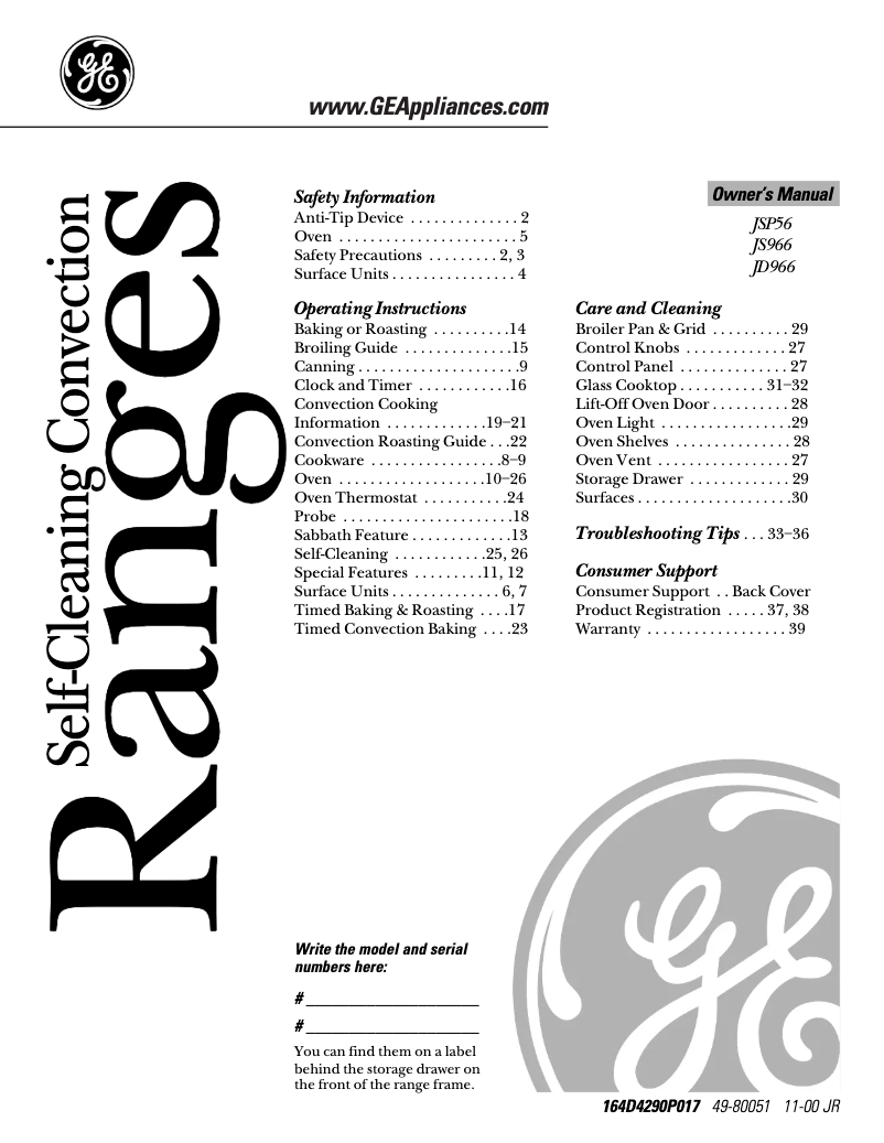 Página 1 del manual Manual de uso y mantenimiento GE Profile JS966WDWW