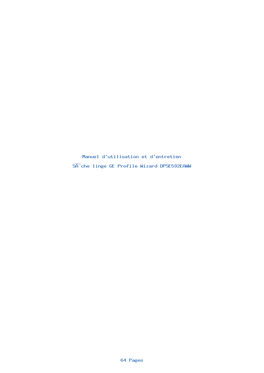 Page 1 de la notice Manuel d'utilisation et d'entretien GE Profile Wizard DPSE592EAWW