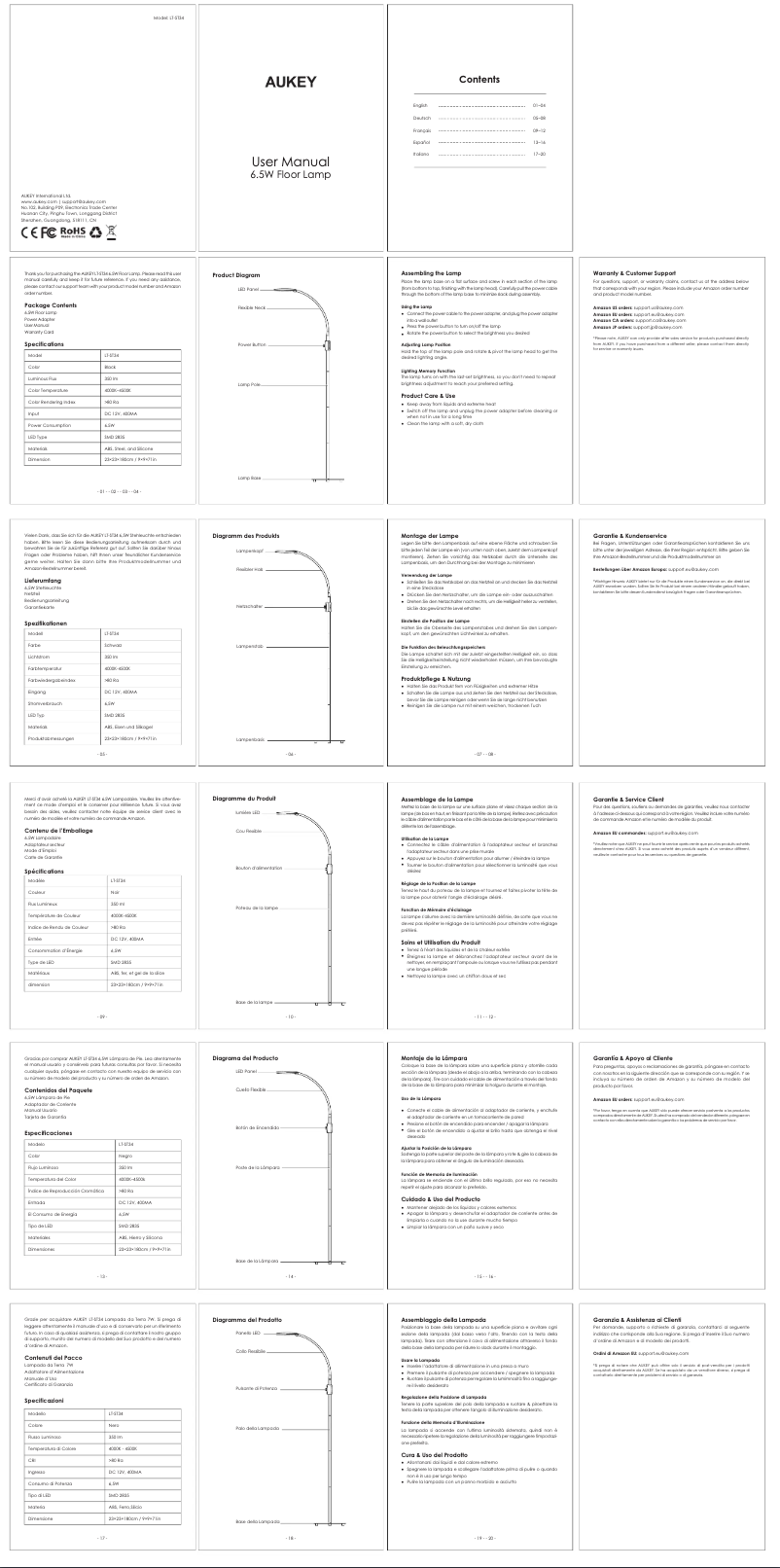Page 1 de la notice Manuel utilisateur Aukey LT-ST34