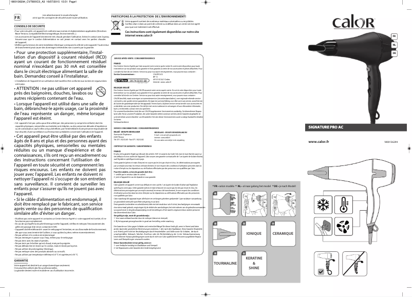Page 1 de la notice Manuel utilisateur Calor Signature Pro AC CV7812C0