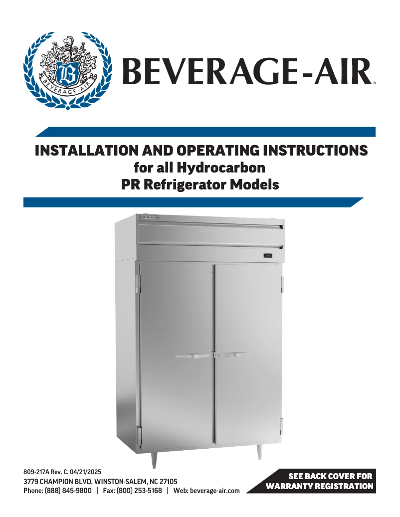 Page 1 de la notice Manuel utilisateur Beverage-Air PR1HC-1AHS