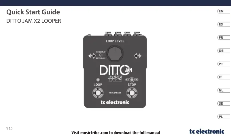 Page 1 de la notice Guide de démarrage rapide TC Electronic Ditto Jam X2 Looper