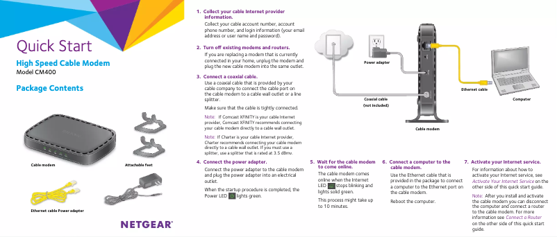 Page 1 de la notice Guide d'installation Netgear CM400