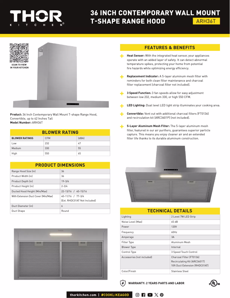 Page 1 de la notice Fiche technique Thor ARH36T