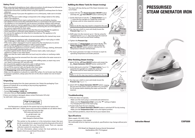 Page 1 de la notice Manuel utilisateur Carlton C35PSG09