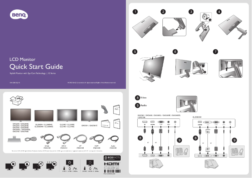 Page 1 de la notice Guide de démarrage rapide BenQ GL2580H