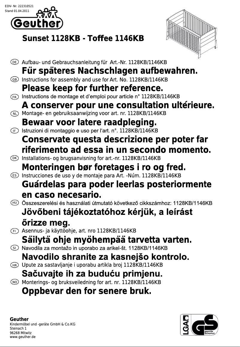 Page 1 de la notice Manuel utilisateur Geuther Toffee