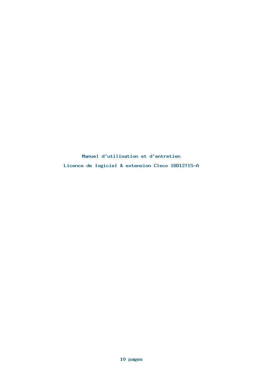 Page 1 de la notice Manuel d'utilisation et d'entretien Cleco 1BD12T1S-A