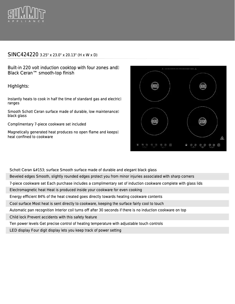 Page 1 de la notice Fiche technique Summit SINC424220