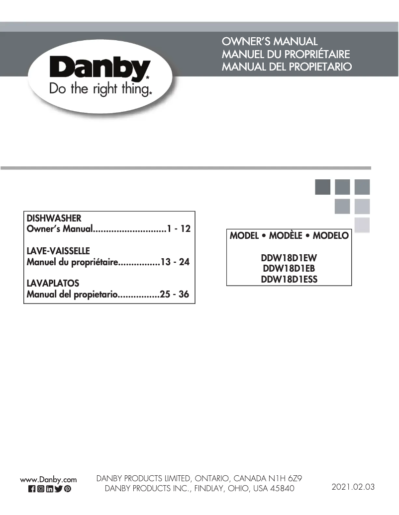 Page 1 de la notice Manuel utilisateur Danby DDW18D1ESS