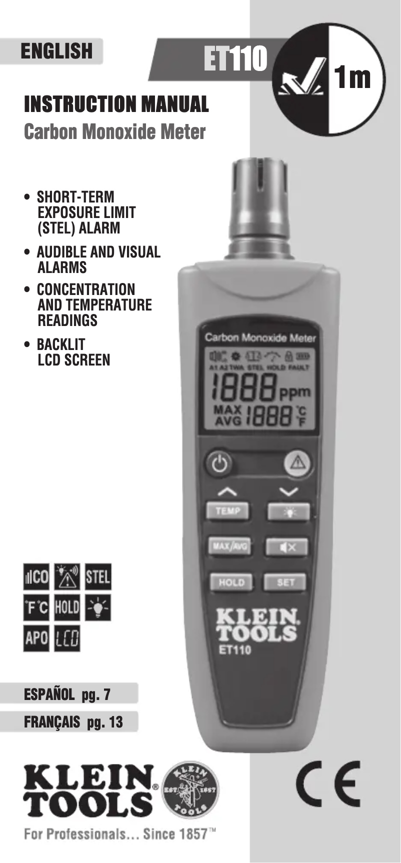 Page 1 de la notice Manuel utilisateur Klein Tools ET110