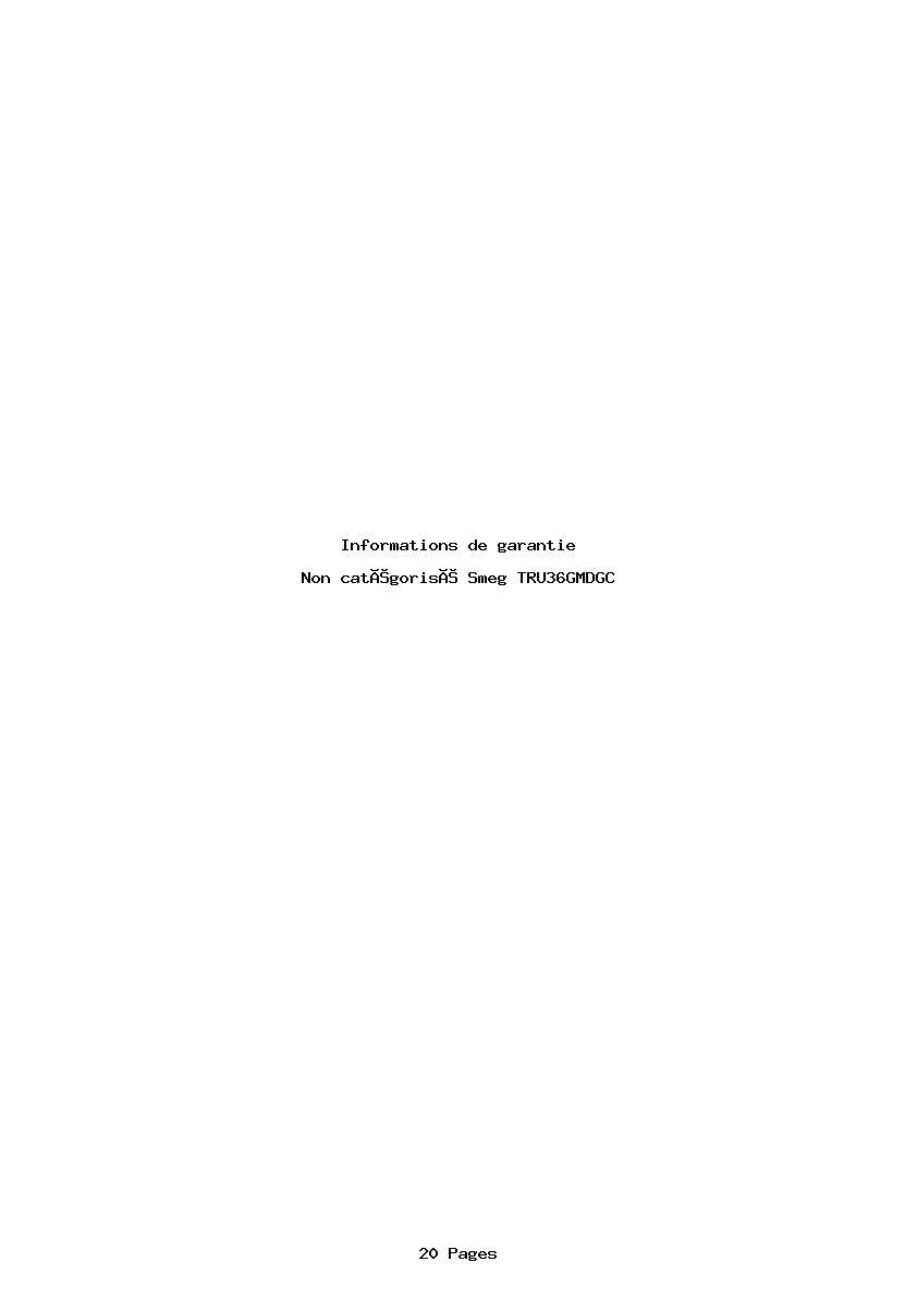 Page 1 de la notice Informations de garantie Smeg TRU36GMDGC